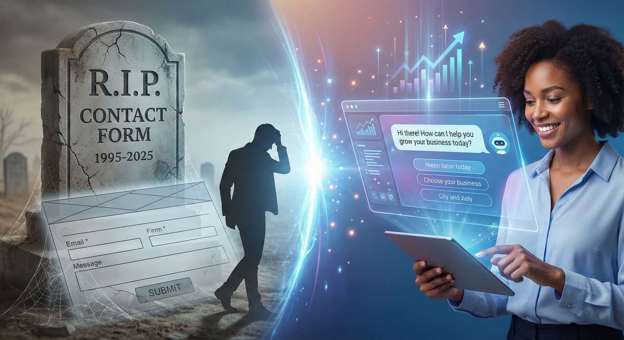 השוואה בין טופס יצירת קשר מיושן לצ'אטבוט AI מודרני