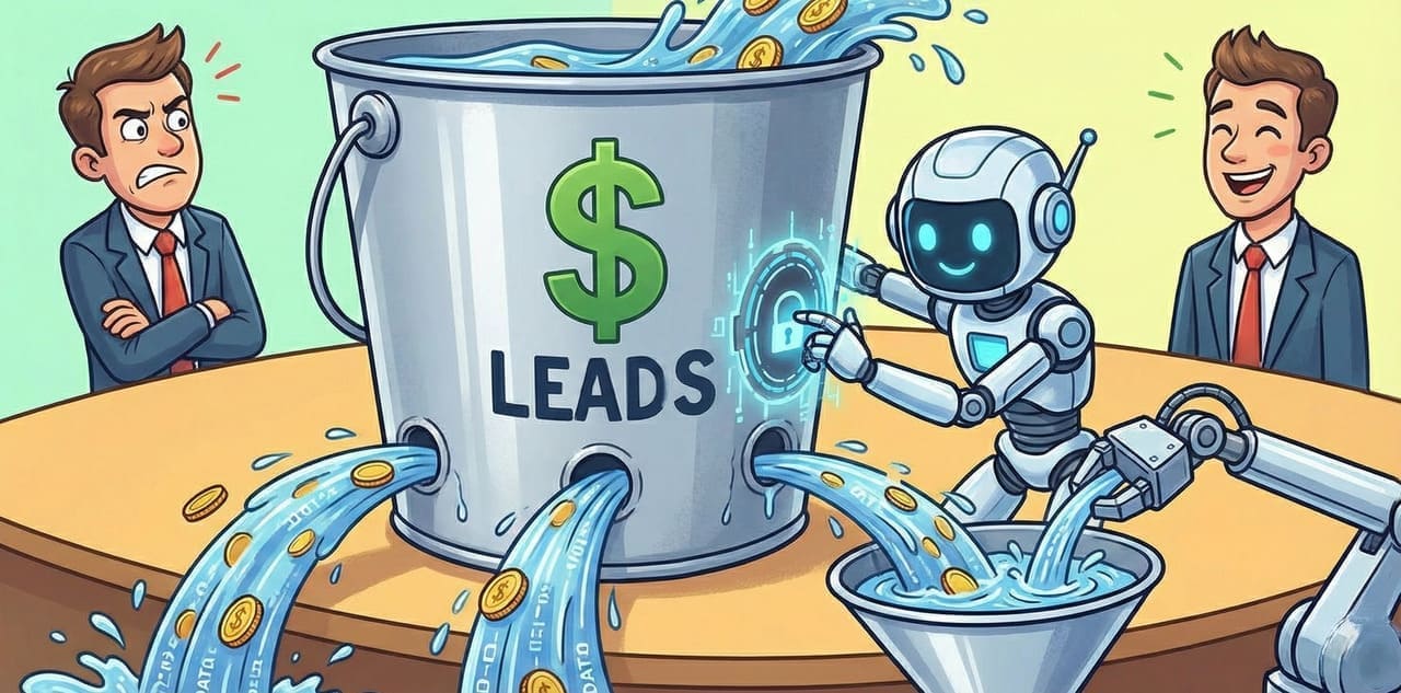 בעיית הדלי המחורר בעסק: דלי שמאבד לידים וכסף, וסוכן AI שסותם את החורים.