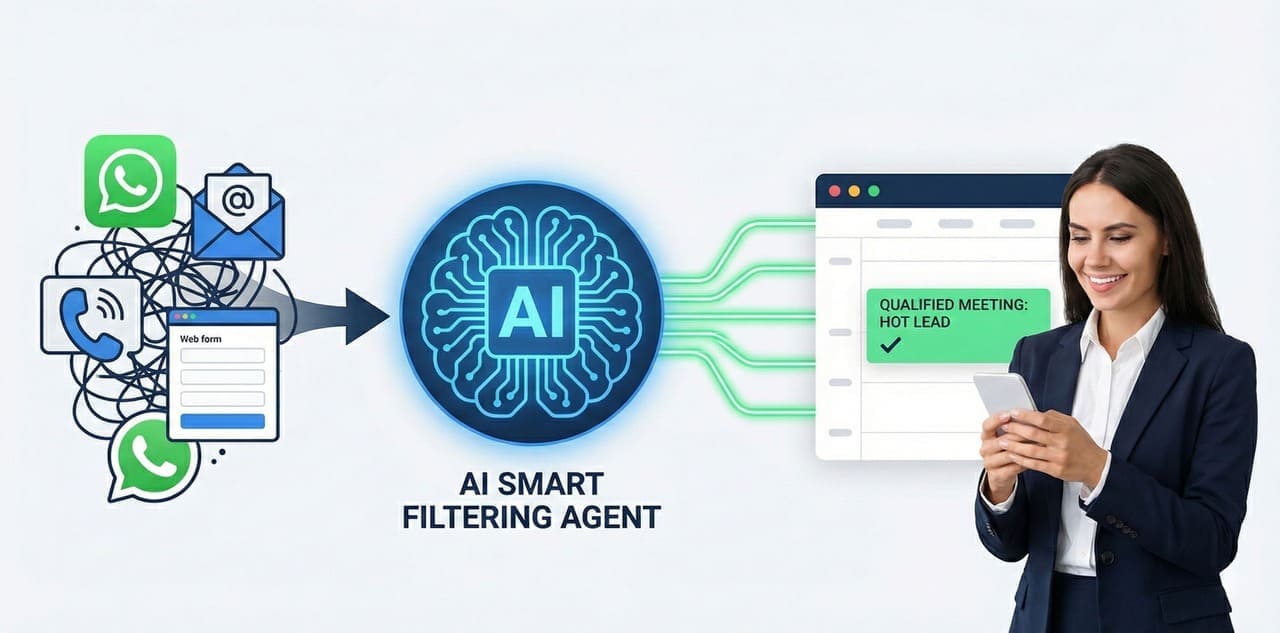 תהליך סינון לידים נדל"ן אוטומטי והפיכתם לפגישות מסודרות ביומן באמצעות סוכן בינה מלאכותית חכם