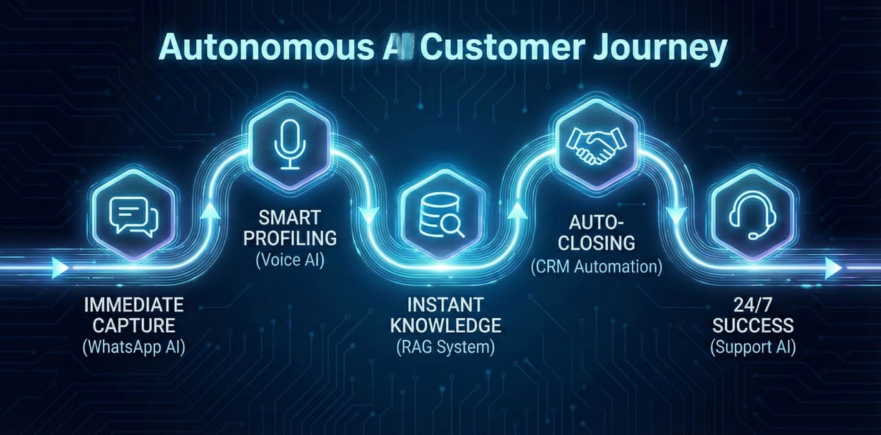 מפת מסע לקוח אוטונומי עם נקודות מגע של סוכני AI