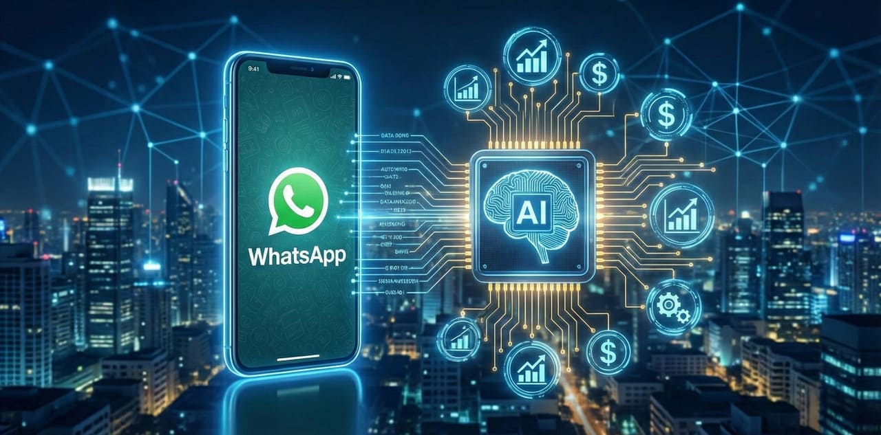תרשים אינטגרציית סוכן AI עם וואטסאפ עסקי