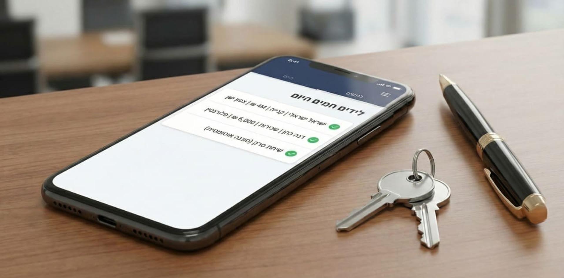 סמארטפון המציג רשימת לידים איכותיים ומסוננים עבור סוכן נדל"ן, לאחר שיחה עם בוט AI