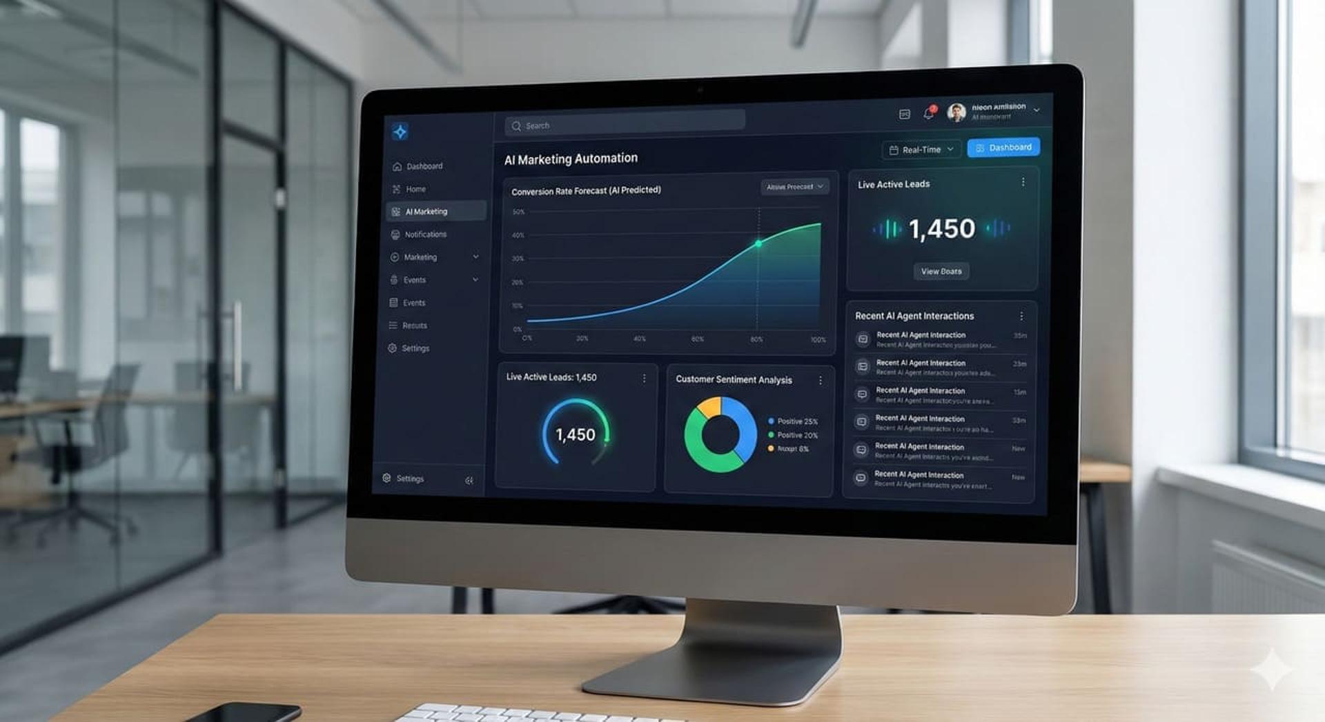 דשבורד אוטומציה שיווקית עם ניתוח נתונים וסטטיסטיקות בזמן אמת