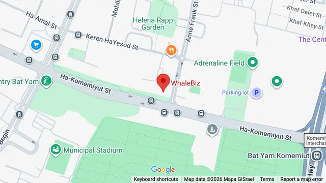 Map: the WhaleBiz office at 3 Anne Frank St, Bat Yam, by Ha-Komemiyut St